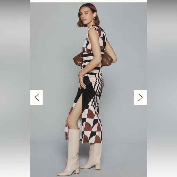 NWT $178 By Anthropologie Mock Neck Column Geometric Midi Dress Size Large SOFT - Picture 3 of 12